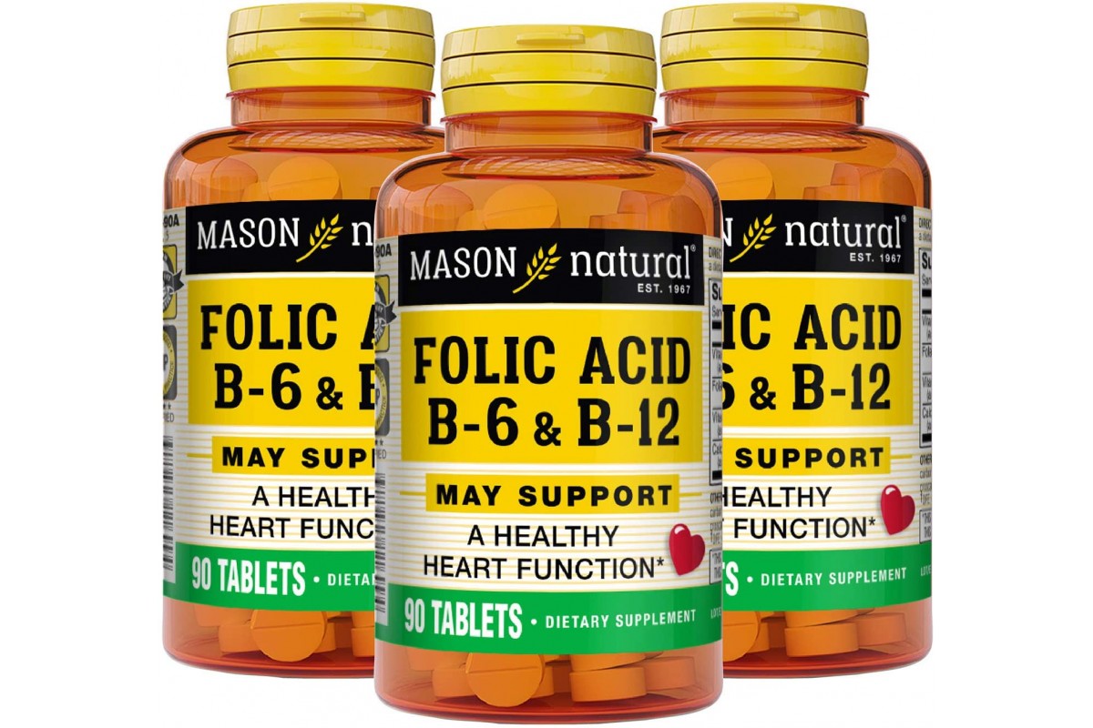 Mason natural folic acid. B-6 B-12 folic acid. B and folic acid Tablets.
